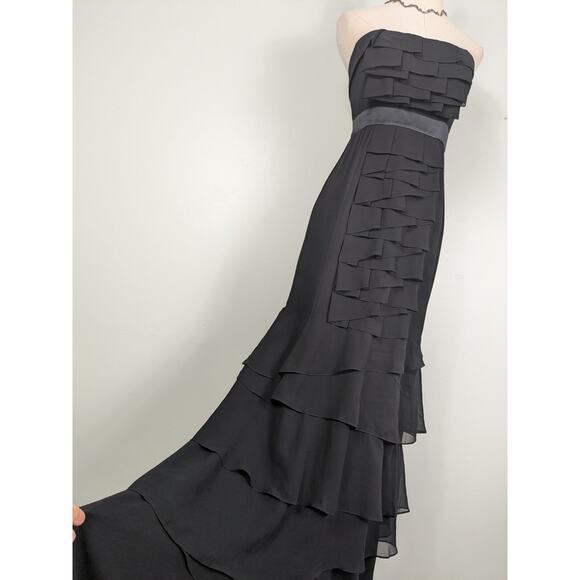 Y2K BCBG Silk Prom Dress Maxi Gown 2 Black Silk Ruffle Glam Grunge Layered Vtg - Picture 1 of 15
